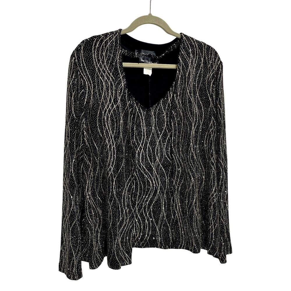 Vintage 90s Ronni Nicole Evenings Black Gold Glitter Cardigan Blouse Set - XL